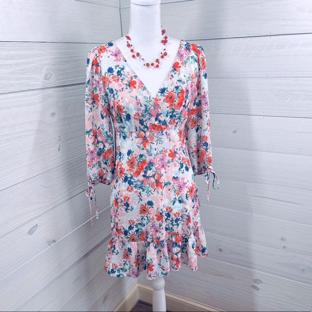 I.N. San Francisco Sweet Floral Open Tie Back Dress S FREE SHIP